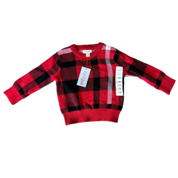 Cat & Jack Other - New Boy's‎ Red Black White Plaid Sweater Size 12 Months